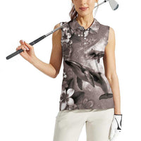 Hawaiian Lei Day Plumeria Humpback Whales Women Sleeveless Polo Shirt Polynesian Art Vibrant Starry Nebula Grayscale Style LT03 - Polynesian Pride