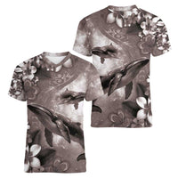 Hawaiian Lei Day Plumeria Humpback Whales Women V-Neck T-Shirt Polynesian Art Vibrant Starry Nebula Grayscale Style LT03 - Polynesian Pride