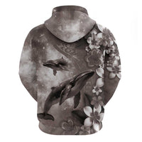 Hawaiian Lei Day Plumeria Humpback Whales Zip Hoodie Polynesian Art Vibrant Starry Nebula Grayscale Style LT03 - Polynesian Pride