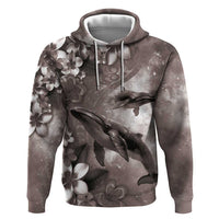 Hawaiian Lei Day Plumeria Humpback Whales Zip Hoodie Polynesian Art Vibrant Starry Nebula Grayscale Style LT03 Pullover Hoodie Art - Polynesian Pride