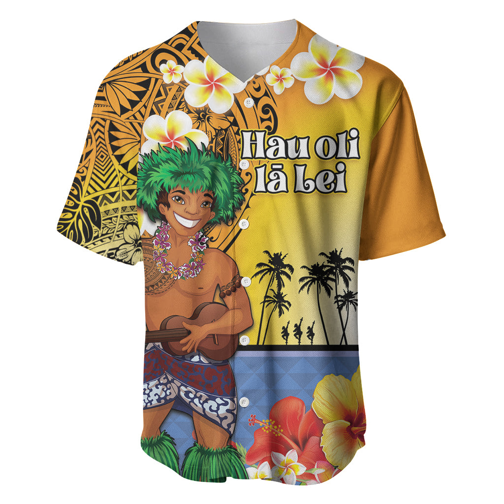 Happy Lei Day Baseball Jersey Hula Male Dancer Polynesian Flower Kakau Pattern LT03 Yellow - Polynesian Pride