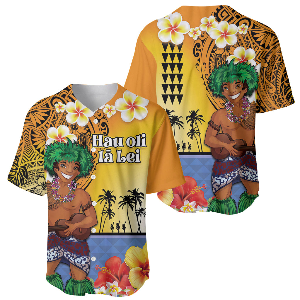 Happy Lei Day Baseball Jersey Hula Male Dancer Polynesian Flower Kakau Pattern LT03 - Polynesian Pride