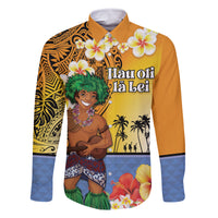 Happy Lei Day Family Matching Long Sleeve Bodycon Dress and Hawaiian Shirt Hula Male Dancer Polynesian Flower Kakau Pattern LT03 Dad's Shirt - Long Sleeve Yellow - Polynesian Pride