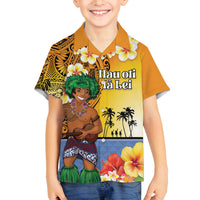 Happy Lei Day Family Matching Off Shoulder Maxi Dress and Hawaiian Shirt Hula Male Dancer Polynesian Flower Kakau Pattern LT03 Son's Shirt Yellow - Polynesian Pride