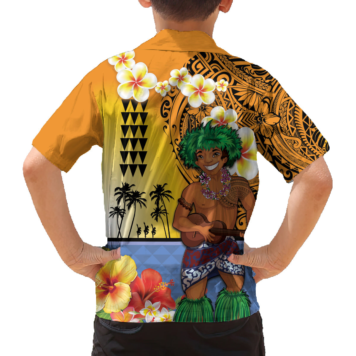 Happy Lei Day Family Matching Off Shoulder Short Dress and Hawaiian Shirt Hula Male Dancer Polynesian Flower Kakau Pattern LT03 - Polynesian Pride