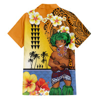 Happy Lei Day Family Matching Off Shoulder Short Dress and Hawaiian Shirt Hula Male Dancer Polynesian Flower Kakau Pattern LT03 - Polynesian Pride
