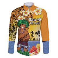 Happy Lei Day Family Matching Puletasi and Hawaiian Shirt Hula Male Dancer Polynesian Flower Kakau Pattern LT03 Dad's Shirt - Long Sleeve Yellow - Polynesian Pride