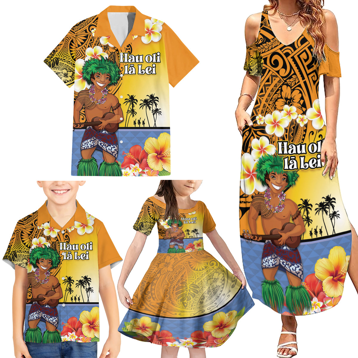 Happy Lei Day Family Matching Summer Maxi Dress and Hawaiian Shirt Hula Male Dancer Polynesian Flower Kakau Pattern LT03 - Polynesian Pride
