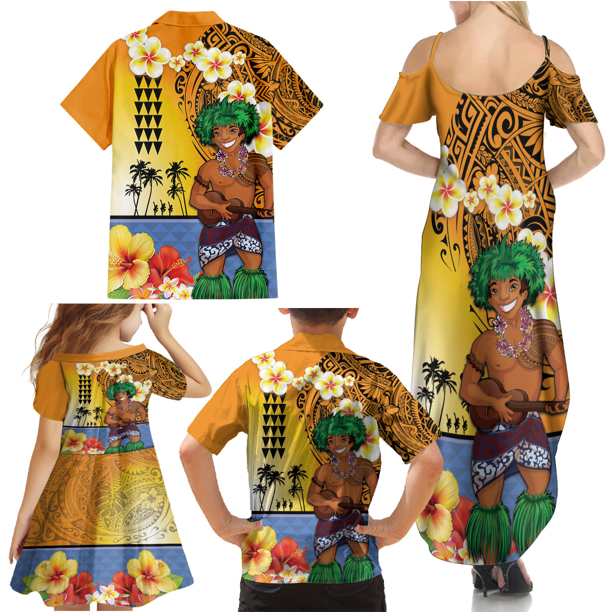 Happy Lei Day Family Matching Summer Maxi Dress and Hawaiian Shirt Hula Male Dancer Polynesian Flower Kakau Pattern LT03 - Polynesian Pride