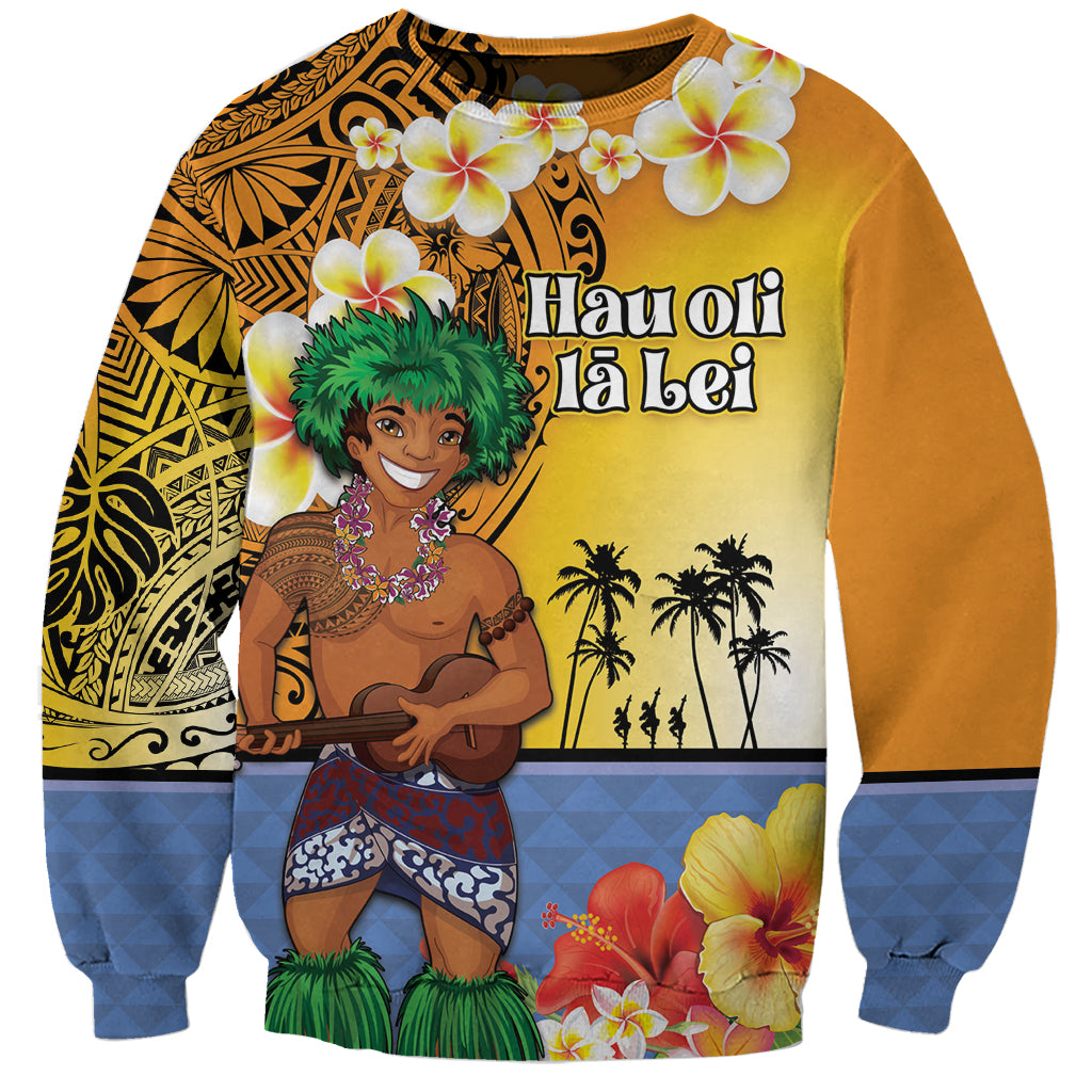Happy Lei Day Sweatshirt Hula Male Dancer Polynesian Flower Kakau Pattern