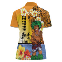Happy Lei Day Women Polo Shirt Hula Male Dancer Polynesian Flower Kakau Pattern
