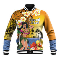 Happy Lei Day Baseball Jacket Hula Girl Polynesian Flower Kakau Pattern