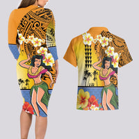 Happy Lei Day Couples Matching Long Sleeve Bodycon Dress and Hawaiian Shirt Hula Girl Polynesian Flower Kakau Pattern LT03 - Polynesian Pride