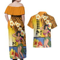 Happy Lei Day Couples Matching Off Shoulder Maxi Dress and Hawaiian Shirt Hula Girl Polynesian Flower Kakau Pattern LT03 - Polynesian Pride