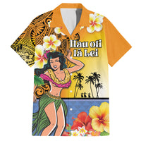 Happy Lei Day Family Matching Long Sleeve Bodycon Dress and Hawaiian Shirt Hula Girl Polynesian Flower Kakau Pattern LT03 Dad's Shirt - Short Sleeve Yellow - Polynesian Pride