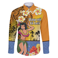 Happy Lei Day Family Matching Off The Shoulder Long Sleeve Dress and Hawaiian Shirt Hula Girl Polynesian Flower Kakau Pattern LT03 Dad's Shirt - Long Sleeve Yellow - Polynesian Pride