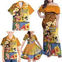 Happy Lei Day Family Matching Off Shoulder Maxi Dress and Hawaiian Shirt Hula Girl Polynesian Flower Kakau Pattern LT03 - Polynesian Pride
