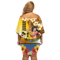 Happy Lei Day Family Matching Off Shoulder Short Dress and Hawaiian Shirt Hula Girl Polynesian Flower Kakau Pattern LT03 - Polynesian Pride