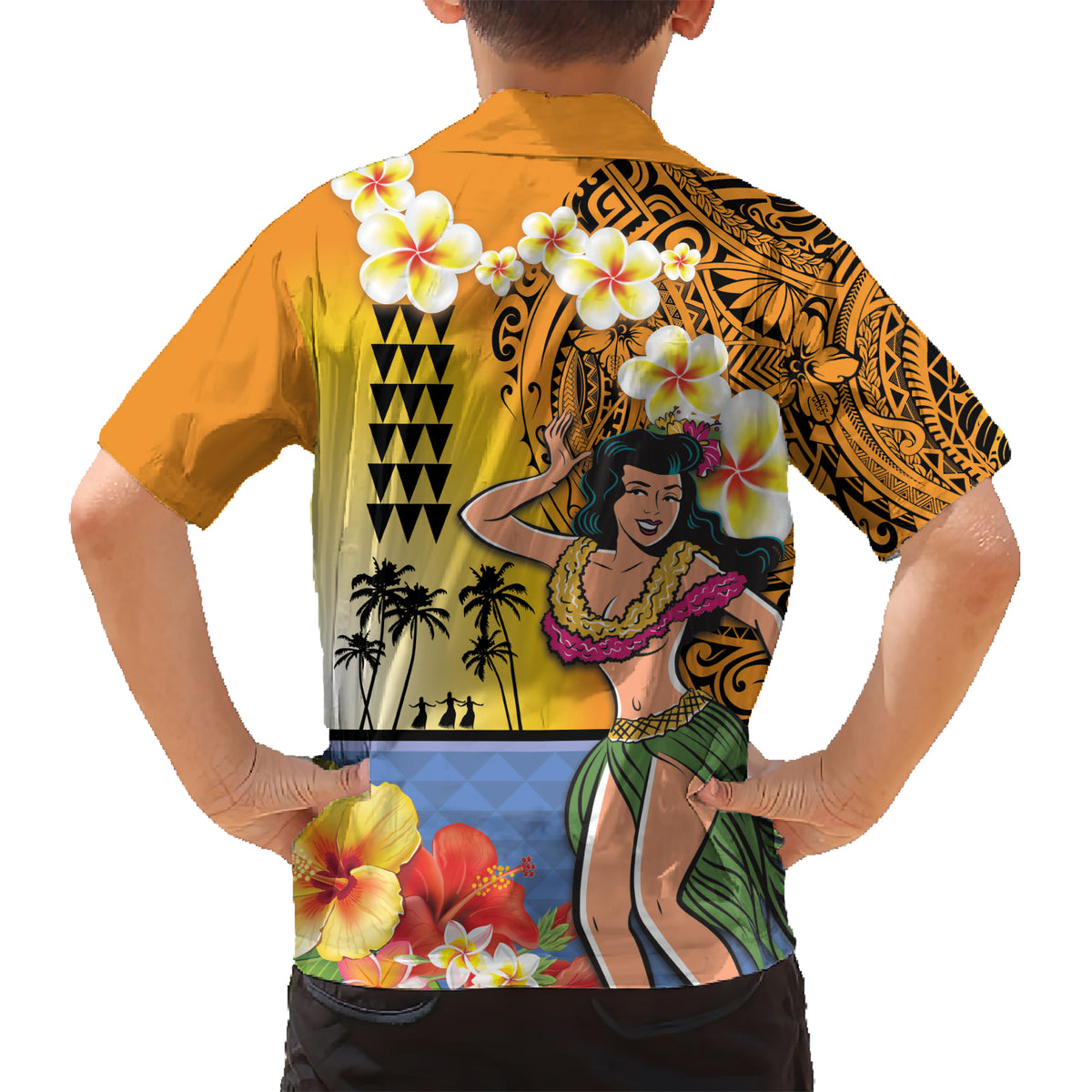 Happy Lei Day Family Matching Short Sleeve Bodycon Dress and Hawaiian Shirt Hula Girl Polynesian Flower Kakau Pattern LT03 - Polynesian Pride