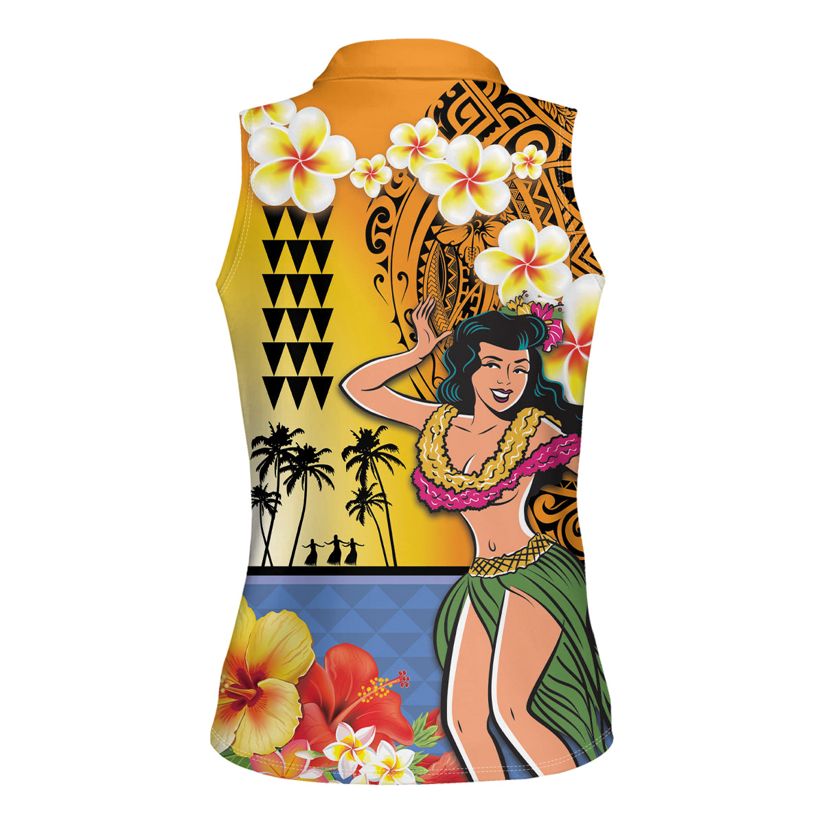Happy Lei Day Women Sleeveless Polo Shirt Hula Girl Polynesian Flower Kakau Pattern LT03 - Polynesian Pride