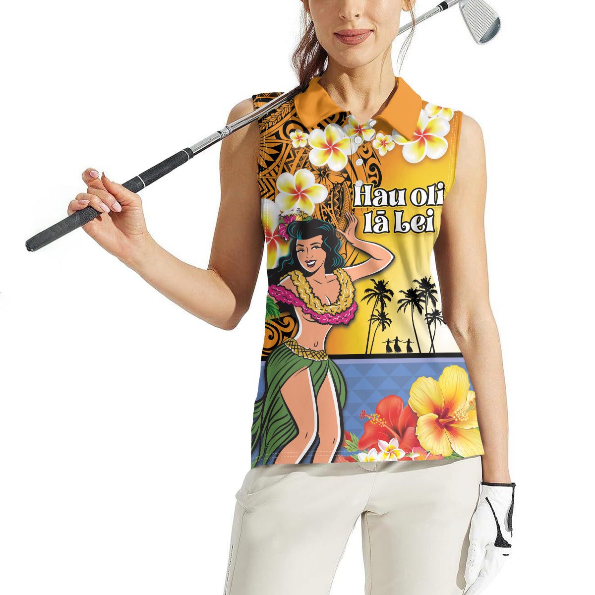 Happy Lei Day Women Sleeveless Polo Shirt Hula Girl Polynesian Flower Kakau Pattern LT03 - Polynesian Pride
