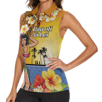 Happy Lei Day Women Sleeveless Polo Shirt Hula Girl Polynesian Flower Kakau Pattern LT03 - Polynesian Pride