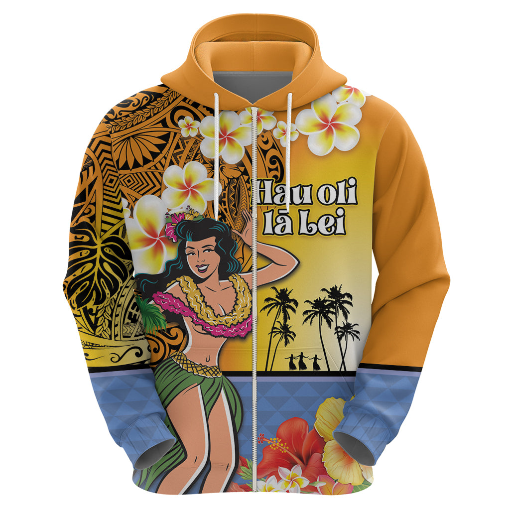 Happy Lei Day Zip Hoodie Hula Girl Polynesian Flower Kakau Pattern LT03 - Polynesian Pride