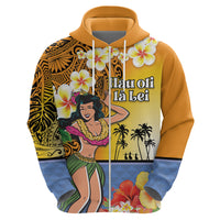 Happy Lei Day Zip Hoodie Hula Girl Polynesian Flower Kakau Pattern LT03 - Polynesian Pride