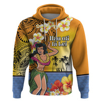 Happy Lei Day Zip Hoodie Hula Girl Polynesian Flower Kakau Pattern LT03 Pullover Hoodie Yellow - Polynesian Pride