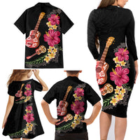 Ukulele mix Polynesian Flower Family Matching Long Sleeve Bodycon Dress and Hawaiian Shirt Hawaiian Tribal Pattern LT03 - Polynesian Pride
