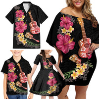 Ukulele mix Polynesian Flower Family Matching Off Shoulder Short Dress and Hawaiian Shirt Hawaiian Tribal Pattern LT03 - Polynesian Pride