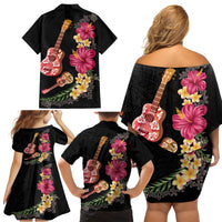 Ukulele mix Polynesian Flower Family Matching Off Shoulder Short Dress and Hawaiian Shirt Hawaiian Tribal Pattern LT03 - Polynesian Pride