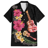 Ukulele mix Polynesian Flower Family Matching Off Shoulder Short Dress and Hawaiian Shirt Hawaiian Tribal Pattern LT03 Dad's Shirt - Short Sleeve Black - Polynesian Pride