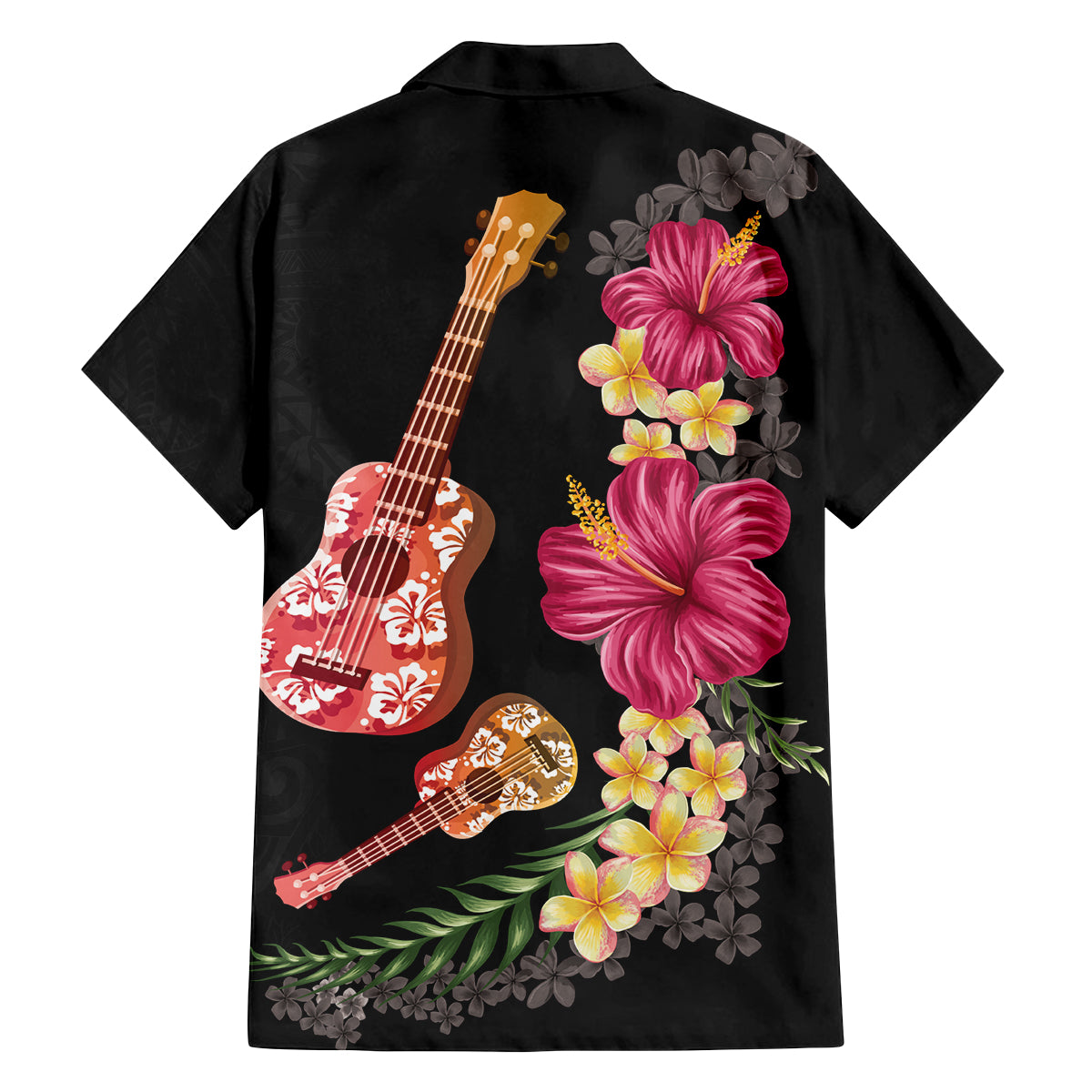 Ukulele mix Polynesian Flower Family Matching Off Shoulder Short Dress and Hawaiian Shirt Hawaiian Tribal Pattern LT03 - Polynesian Pride