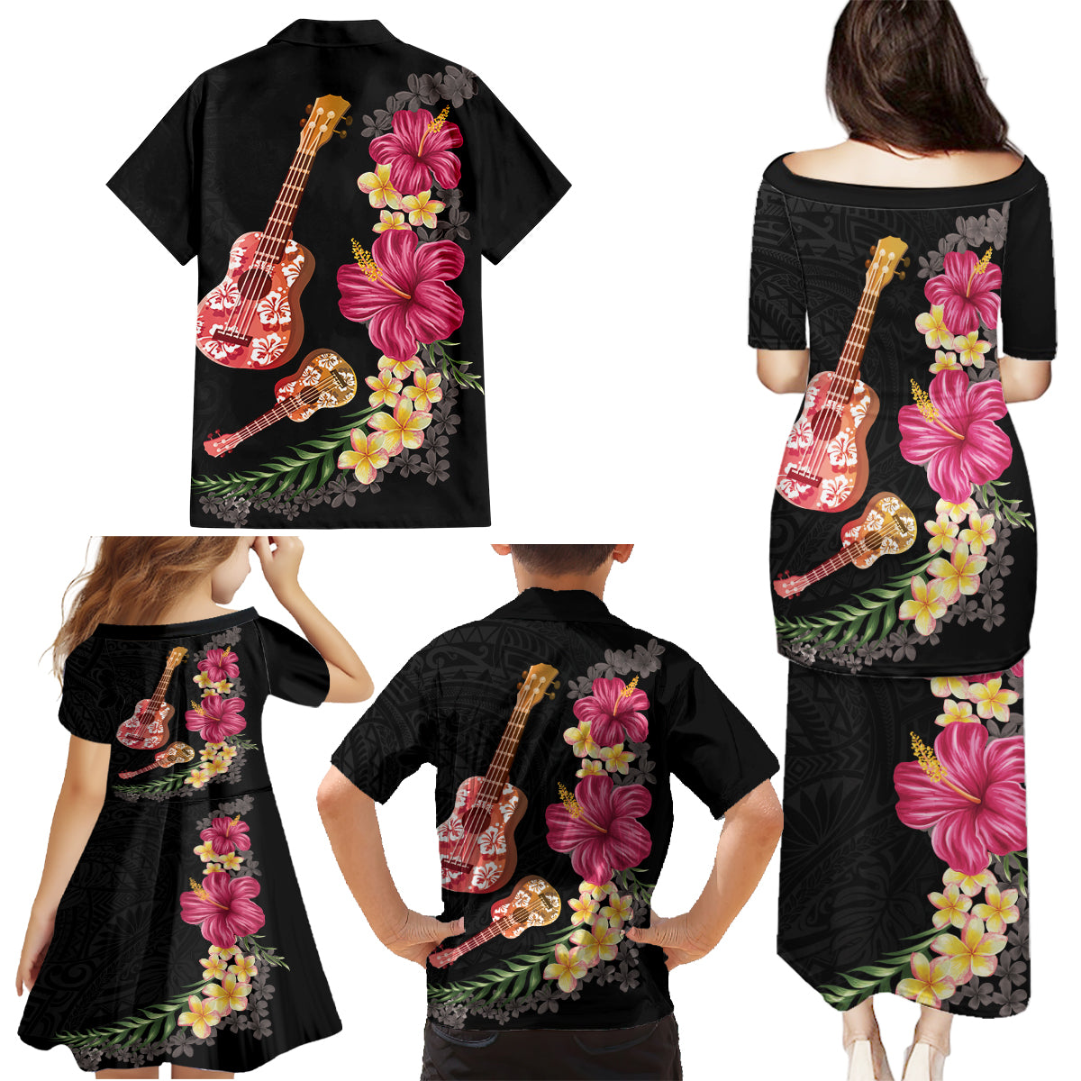 Ukulele mix Polynesian Flower Family Matching Puletasi and Hawaiian Shirt Hawaiian Tribal Pattern LT03 - Polynesian Pride