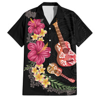 Ukulele mix Polynesian Flower Family Matching Short Sleeve Bodycon Dress and Hawaiian Shirt Hawaiian Tribal Pattern LT03 Dad's Shirt - Short Sleeve Black - Polynesian Pride