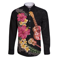 Ukulele mix Polynesian Flower Family Matching Tank Maxi Dress and Hawaiian Shirt Hawaiian Tribal Pattern LT03 Dad's Shirt - Long Sleeve Black - Polynesian Pride
