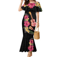 Ukulele mix Polynesian Flower Mermaid Dress Hawaiian Tribal Pattern LT03 Women Black - Polynesian Pride