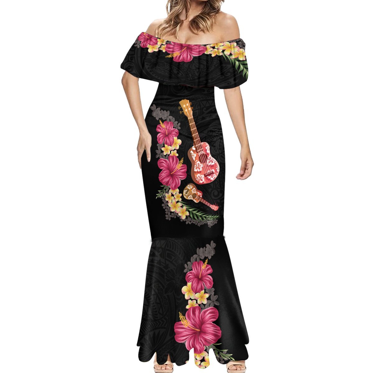 Ukulele mix Polynesian Flower Mermaid Dress Hawaiian Tribal Pattern LT03 - Polynesian Pride