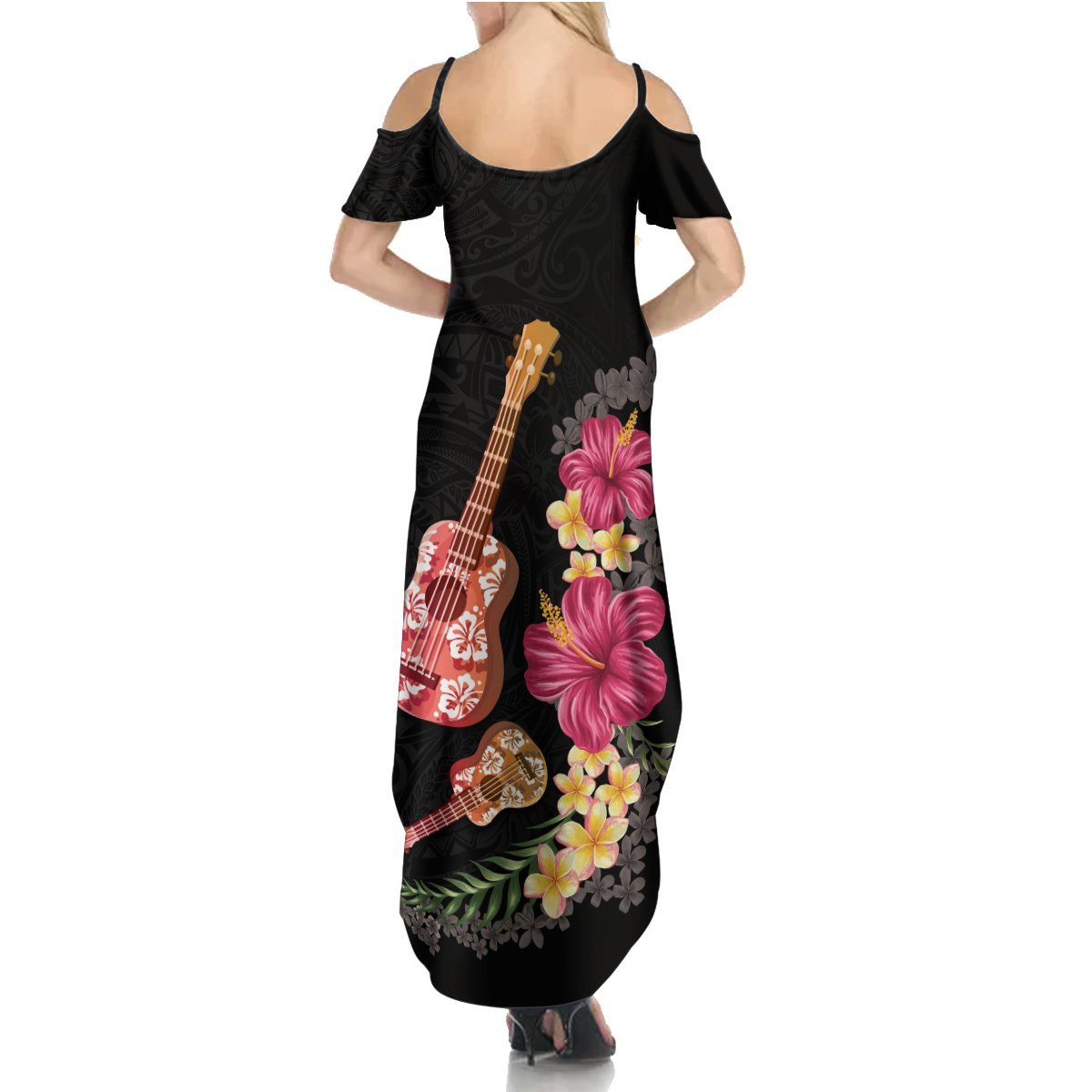 Ukulele mix Polynesian Flower Summer Maxi Dress Hawaiian Tribal Pattern LT03 - Polynesian Pride