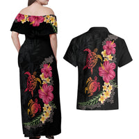 Hawaiian Flower and Tribal Turtle Couples Matching Off Shoulder Maxi Dress and Hawaiian Shirt Colorful Style LT03 - Polynesian Pride