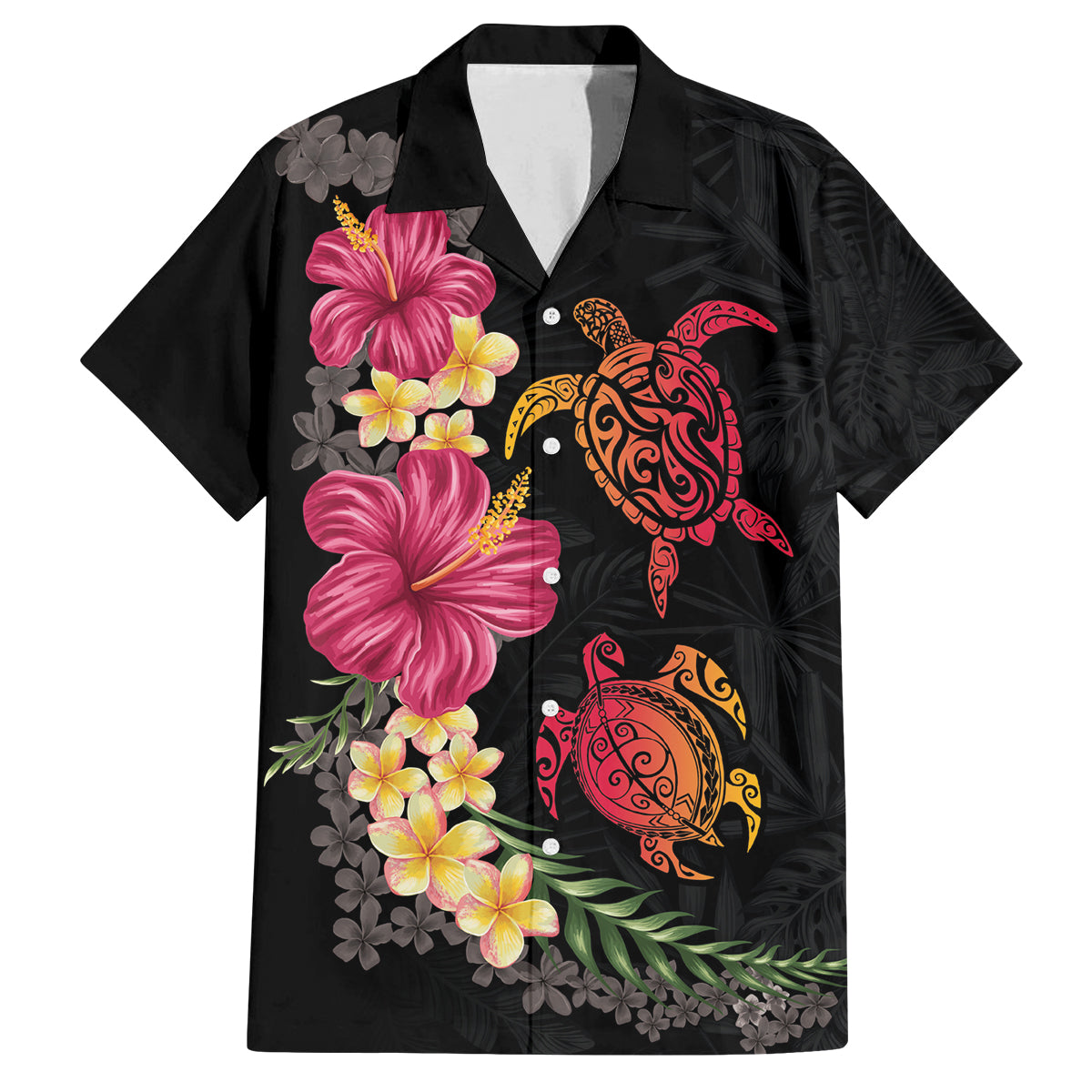 Hawaiian Flower and Tribal Turtle Family Matching Off Shoulder Maxi Dress and Hawaiian Shirt Colorful Style LT03 Dad's Shirt - Short Sleeve Black - Polynesian Pride