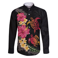 Hawaiian Flower and Tribal Turtle Family Matching Off Shoulder Maxi Dress and Hawaiian Shirt Colorful Style LT03 Dad's Shirt - Long Sleeve Black - Polynesian Pride