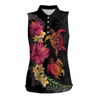 Hawaiian Flower and Tribal Turtle Women Sleeveless Polo Shirt Colorful Style LT03 Female Black - Polynesian Pride