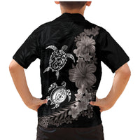 Hawaiian Flower and Tribal Turtle Family Matching Mermaid Dress and Hawaiian Shirt Grayscale Mode LT03 - Polynesian Pride