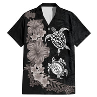 Hawaiian Flower and Tribal Turtle Family Matching Mermaid Dress and Hawaiian Shirt Grayscale Mode LT03 Dad's Shirt - Short Sleeve Black - Polynesian Pride