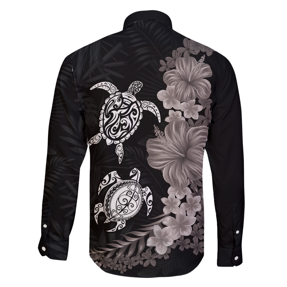 Hawaiian Flower and Tribal Turtle Family Matching Mermaid Dress and Hawaiian Shirt Grayscale Mode LT03 - Polynesian Pride