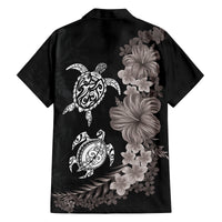 Hawaiian Flower and Tribal Turtle Family Matching Puletasi and Hawaiian Shirt Grayscale Mode LT03 - Polynesian Pride