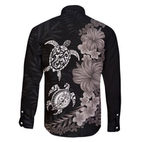 Hawaiian Flower and Tribal Turtle Family Matching Puletasi and Hawaiian Shirt Grayscale Mode LT03 - Polynesian Pride