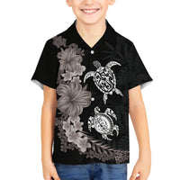 Hawaiian Flower and Tribal Turtle Family Matching Puletasi and Hawaiian Shirt Grayscale Mode LT03 Son's Shirt Black - Polynesian Pride